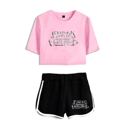 Fashion Youthful Print Diabolik Lovers Short Sleeve Sexy Shorts+lovely T-shirts Dew navel Pretty Girl suits Two Piece Set