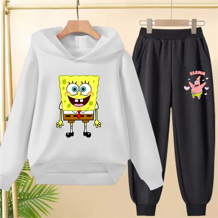 Yellow Children's hoodie SpongeBob Square Pants 3-12 years kids girls boy clothing tops+pants set leisure outerwear sweatshirt