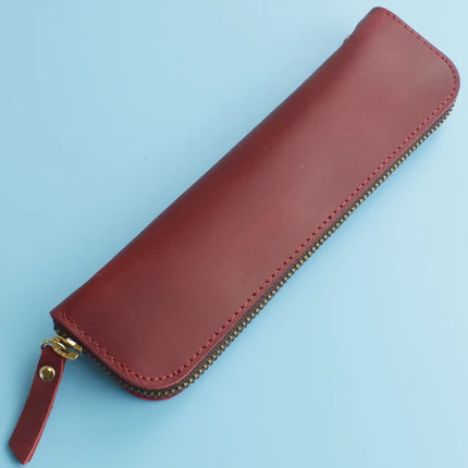 Nature Cowhide Pencil Case Zipper Pen Holder Organizer Protection Bag Handmade Genuine Leather Pencilcase Office School Supplies