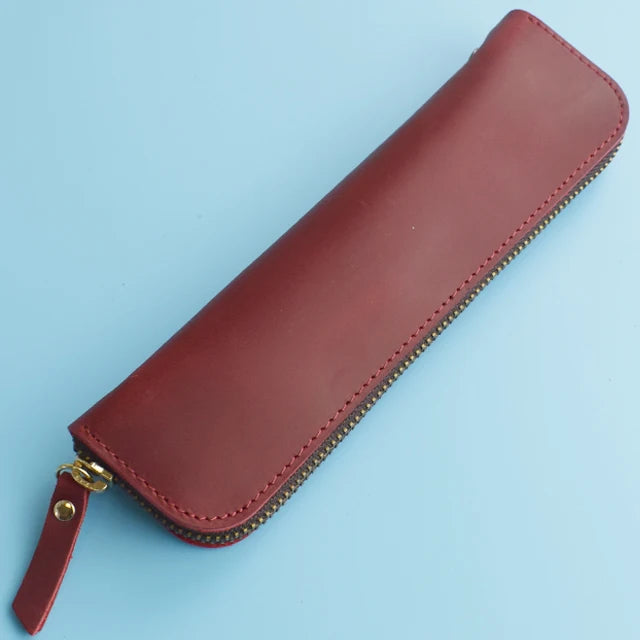 Nature Cowhide Pencil Case Zipper Pen Holder Organizer Protection Bag Handmade Genuine Leather Pencilcase Office School Supplies