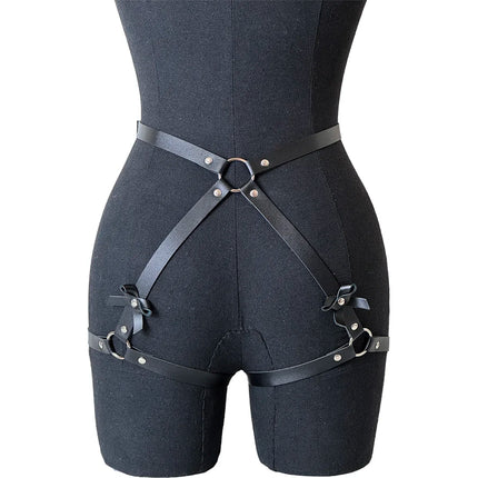 Women Sexy Garter Belt PU Leather Harness Lingerie Body Stockings Leg Harness Belt Rave Sword Belts Goth Bodysuit
