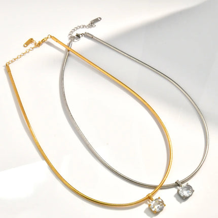 Fashion Style Spring Chain Cubic Zirconia Pendant Necklace For Women Stainless Steel Choker Jewelry Accessories