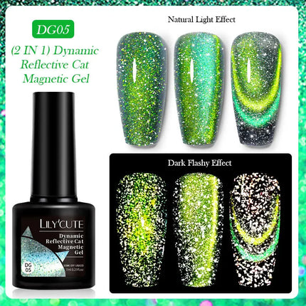 LILY’CUTE 7ml Ultra Shine Cat Eye Nail Polish Rainbow Laser Dual Beam Crystal Nail Gel Varnishes Soak Off Semi Permanent UV Gel