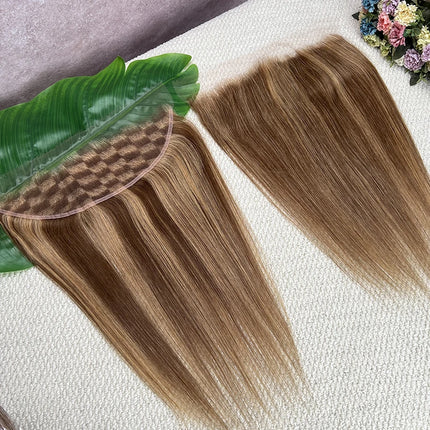 #P427 Honey Blonde Highlight 13x4 Invisible HD Lace Frontal Melt Skin PrePlucked Bleached Knots Straight Raw Virgin Human Hair