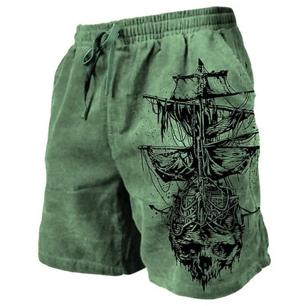 Men's Beach Shorts Compass Pattern 3D Retro Printed Shorts Men's Summer Breathable Drawstring Shorts Fitness Street Shorts