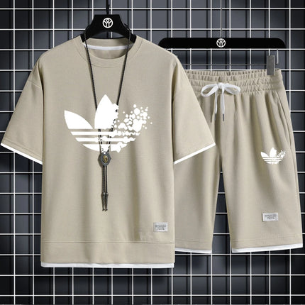 Men's Summer Casual Fashion Printed T-Shirt and Shorts Set Quick-Drying Outdoor Sports Loose Fit Short-Sleeve Outfit