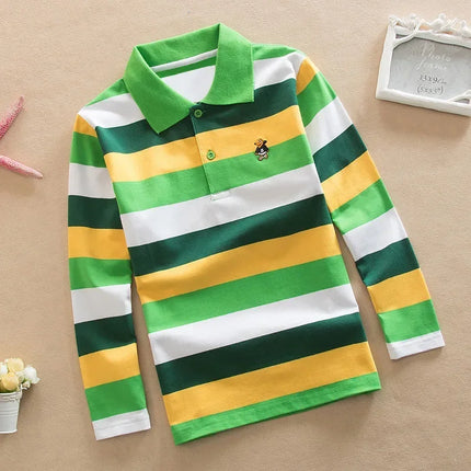 Boys Long-Sleeved Polo Shirts 2024 Spring Autumn Children's Clothing Kids Turn-Down-Collar Outerwear Teenager 1-14 Yrs Tops