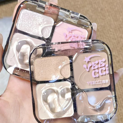 VEECCI 4 Color Contour Palette Powder Matte Shimmer Bronzer Highlighter Brighten  Nude Tones Longlasting Facial  Makeup