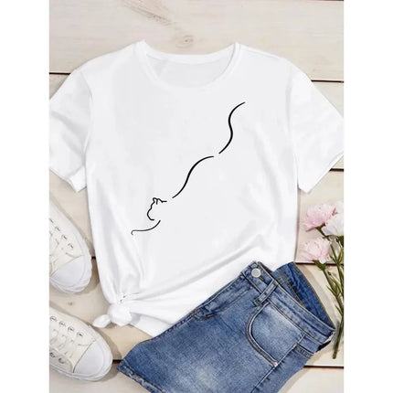 Pure Cotton Breathable Children's T-shirt 2026 Fun Cat Cartoon Print Fashionable Parent-child Outfit Men's and Women's Top