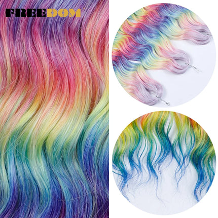 FREEDOM Synthetic Braiding Hair Extensions Deep Wavy 24 inch Long Curly Braids Hair Ombre Brown Rainbow Twist Crochet Hair
