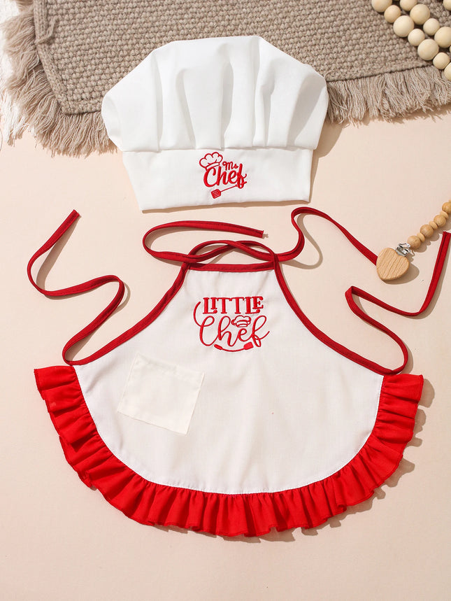 Ylsteed 2Pcs Newborn Embroidered Photography Clothes Girls Boys Aprons Chef Hats Suitable For Taking Pictures Little Chefs-HD