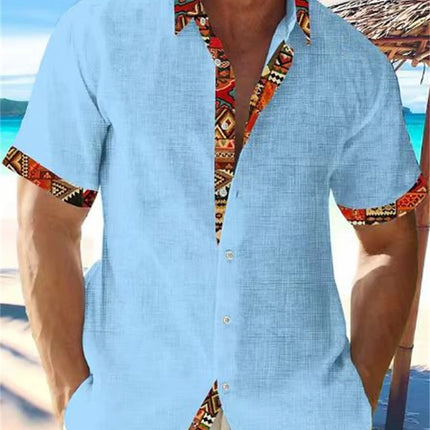 2023 Summer Fashion New Men's High Quality Hawaiian Beach Linen Short Sleeve Shirt Men's Street Solid Top Plus Size
