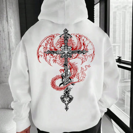 Men's Gothic cross print hoodie a casual and comfortable hoodie for autumn and winter a fashionable and high-quality hoodie