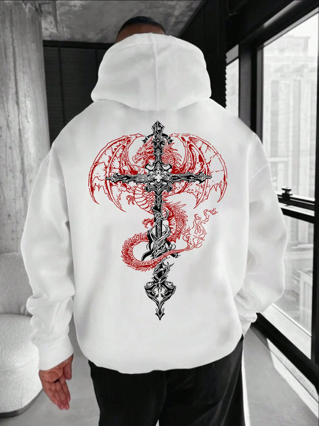 Men's Gothic cross print hoodie a casual and comfortable hoodie for autumn and winter a fashionable and high-quality hoodie