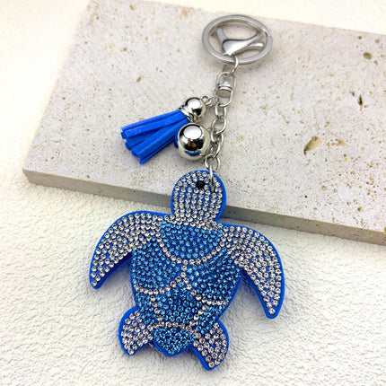Kawaii Sea Turtle Summer Keyring For Women Men Blue Tassel Crystal Female Cute Bag Wallet Hanging Fish Keychain Jewelry