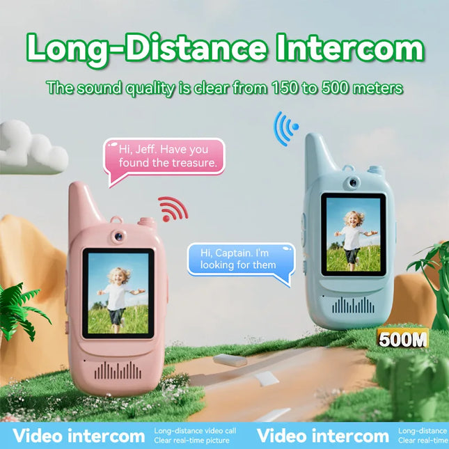 Cute Kids Walkie Talkie Lcd Display Flashlight Handheld Two Way Radio Long Distance Communication Toy Parent-Child Interactive g