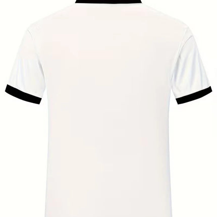100% Polyester Men Summer Short Sleeve Lapel Polo Shirt New Fashion Stripe Tops Polo Shirt