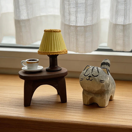 Cute Golden gradient Cat Figurine Decorative Wooden Ornament Miniature Kitten Home Bedroom Office Desk Decoration Gift Statue