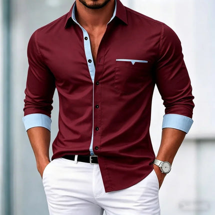 High Quality Men's Shirts, Contrasting Long Sleeved Shirts, Business Casual Shirts, Trendy Dating, Versatile Men's Clothing