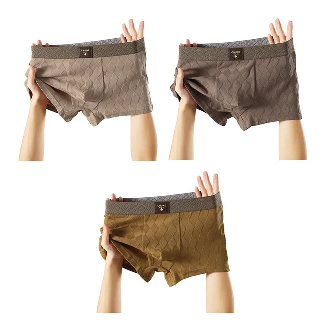 3 Pack Huajielong Men Cotton Boxer Briefs Breathable Comfortable Underwear Solid Color