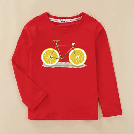 Aimi Lakana Long Sleeve Shirts Kids Fruit Bicycle T-Shirt Boy Girls Cotton Tops Funny Bike Clothes Spring Autumn Tees 3T-14T