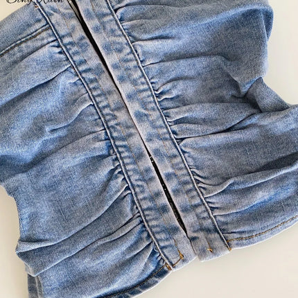 SINGREINY Beach Denim Tank Top 2026 Halter Ruched Slim Solid Camisole Streetwear Hot Girl Basics Y2K Backless Sexy Crop Top