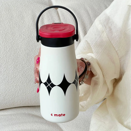 600ML Ceramic Inner Insualted Water Bottle Vaccum Thermos Bottle With Tea Infuser And Straw Portable Outdoor Thermal Tumbler