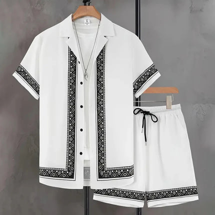 Hawaii Beach Holiday Mens Shirt Short Sleeve Shorts Two Piece Paisley Printed Pattern Breathable Set Fashion Mens Party Suit