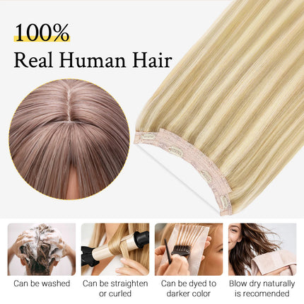 Wire in Hair Extensions Human Hair Straight Fish Line Natural Fusion Hair Extensions with Clips Weft Hair Extensions For Women