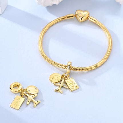 925 Sterling Silver Travel Passport Trunk Charms Fit Original Bracelet Diy Airplane Earth Beads for Jewelry Making Gift
