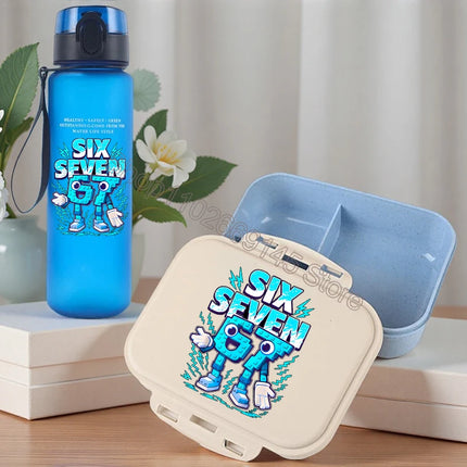 2pcs Steal A Brainrot Bento Lunch Box Water Bottle 67 Six Seven Cartoon Printed Lunch Box Boys School Supplies Children Gifts