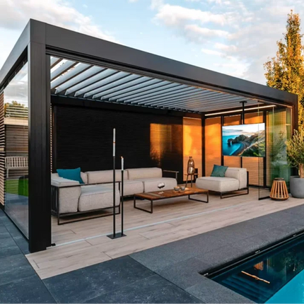 Modern Waterproof Outdoor Aluminum Sunroom With Double Layer Tempered Glass Sloped Roof Suitable For Hotel Villa Garden PatioUse