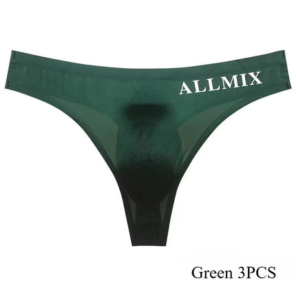 3 PCS Sexy Transparent Underwear Men Thongs Sports Fitness Letter Thin Hip Panties G-Strings Ice Silk Low Waist Seamless Thong