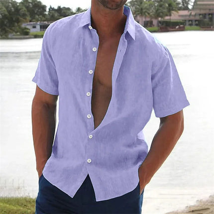Men's casual short-sleeved shirt linen top casual street wear lapel button shirt men's retro vacation shirt XS-6XL fast delivery