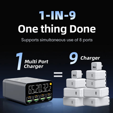 80W/120W 8 Ports Charger station Digital Display USB Type C With Wireless Charger PD QC3.0 Quick Charger For Laptop Tablet Phone