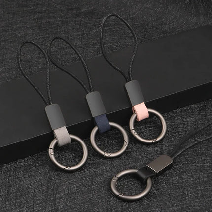 Genuine Leather Key Chains for Men Women Car Keychain Lanyard Cotton Rope Strap Metal Keyring Gift Trendy Key Holder