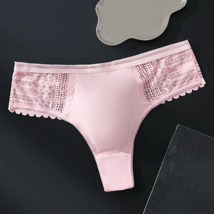 1pc Men's Sexy Lace Briefs Seamless Ice Silk G-String Underwear 3D Bulge Pouch Solid Thong High Elastic Breathable Panties