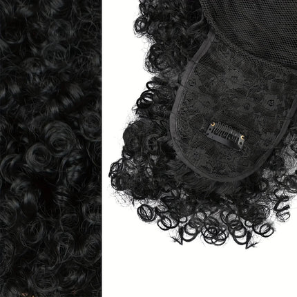 Afro Puff Drawstring Ponytail with Kinky Curly Hair Clip in Bangs Short Synthetic Hair Extensions Updo Hairpieces for Women