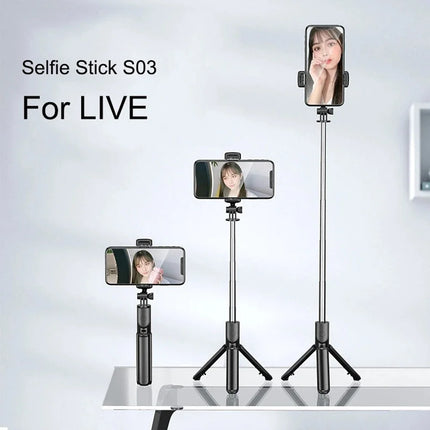 3In1 Bluetooth Selfie Tripod with Fill Light Shutter Remote Portable Foldable Monopod for iPhone Smart Phone