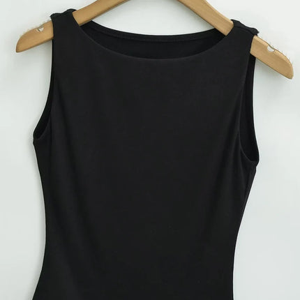 Women Double Layer Boat Neck Soft Slinky Tank Top