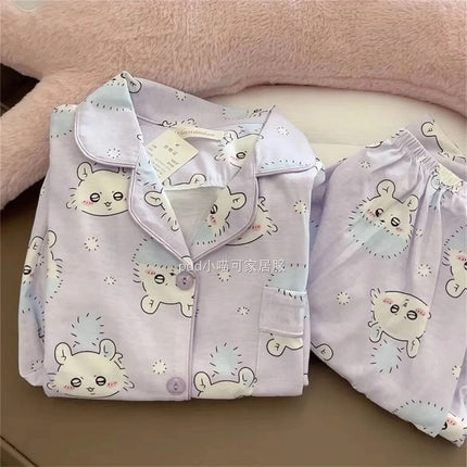 Momonga cartoon pajamas cute Chiikawa Momonga Women's long-sleeved shirt and pants for spring and autumn Girls' home wear set