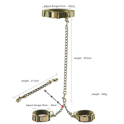 Hard Metal Collar to Wrist Restraints BDSM Harness Bondage Handcuffs Army Green SM Tools For Couples Sex Games Adult Supplies