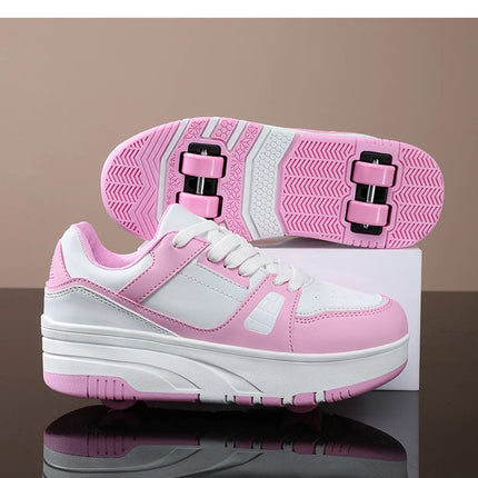 Four wheel roller shoes Boys girls walking shoes Casual outdoor sports slide and shrink school students pulleys shoes sneakers