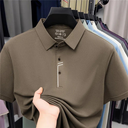 Men's Business Style Polo Shirt Cool Fabric Wrinkle Resistant Short Sleeve Top For Office Work