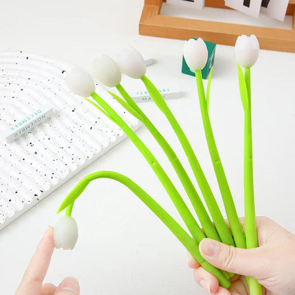 10Pcs/Lot Cute Tulip Color Changing Silicone Neutral Pen 0.5MM Black Ink Gel Pens  Kawaii Flower Pen School Office Stationery