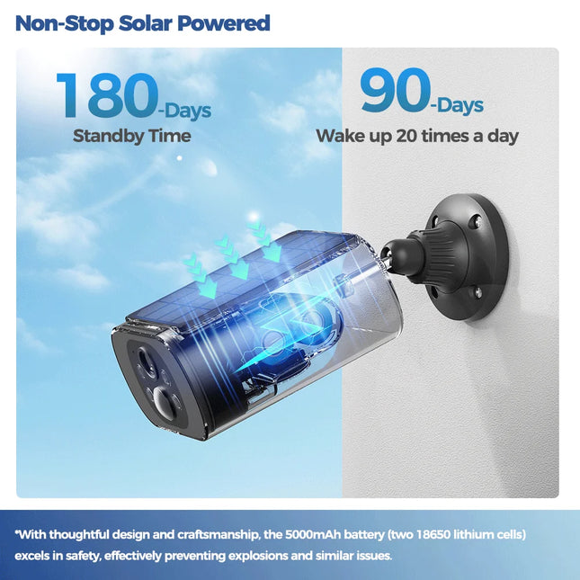 ALEVIO 2.5K Outdoor Solar Camera Wireless Cam WIFI Ultra Standby Time PIR Motion Light Color Night Vision AI Detect Battery Cam