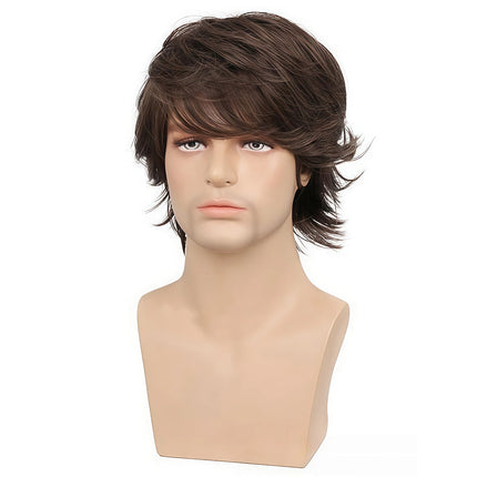 Anxin Brand Synthetic Fiber Wig: Deep Brown Natural Fluffy Layered Short Curly Hairstyle, Realistic Hair Texture, Soft and Smooth Feel, Fits the Head Shape; Made from High-Quality Synthetic Fiber Material, Comfortable to Wear
