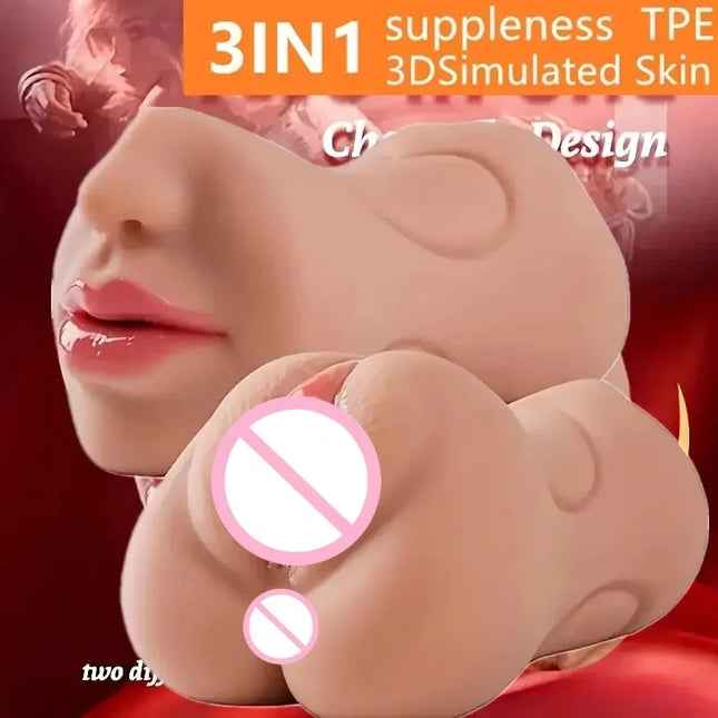 1pc Male Sex Toy Masturbator 3-in-1 Pocket Vagina 3D Realistic Simulation Texture Male Masturbator Adult Product for Men Sex Toy
