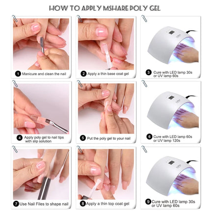 MSHARE Poly Nail Extension Gel TPO Hema Free Milky White Nails 60g Nail Extension Camouflage Quick Building Finger 60ml