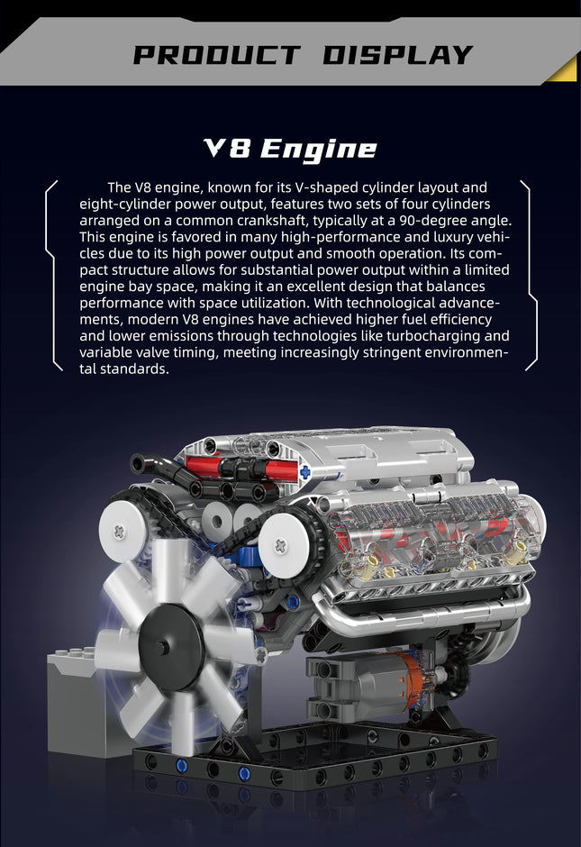 MOULD KING 10088 V8 Engine Model Building Kit 1:8 Scale MOC Car Engine Block Set STEM Toy for Adult Kid Collector’s Display Gif